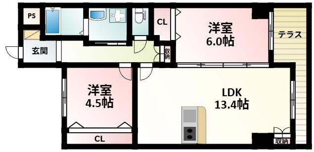 ボニータカーサ(2LDK/1階)の間取り写真