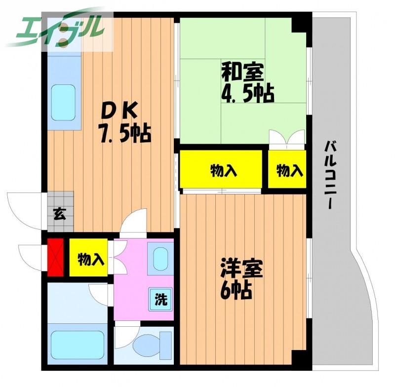 グランツ西古松II(2DK/4階)の間取り写真