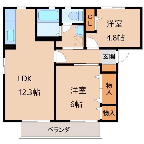 カサ・フィオーレFG(2LDK/2階)の間取り写真