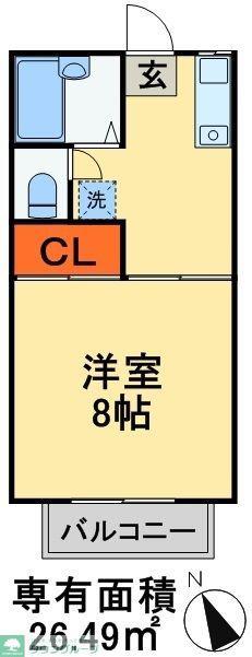 パークサイド六高台(1DK/2階)の間取り写真