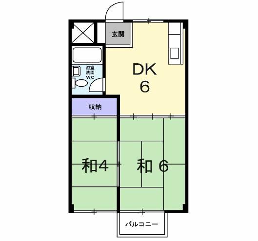 シティーハイツ奈良橋(2DK/1階)の間取り写真