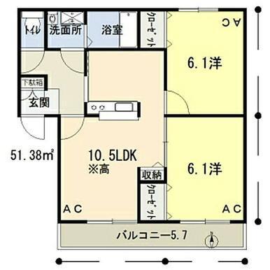 マリベールM(2LDK/1階)の間取り写真