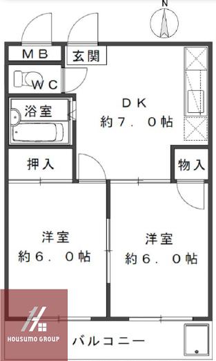 グランドール服部(2DK/3階)の間取り写真