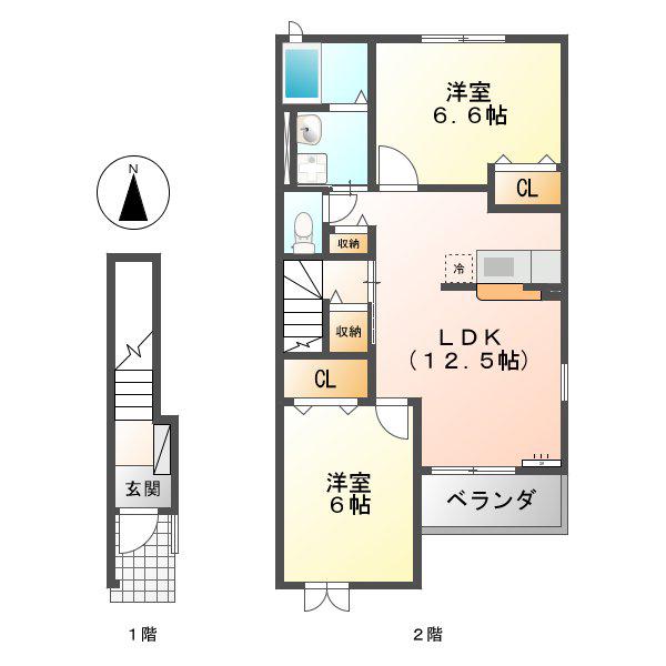 パストラル B(2LDK/2階)の間取り写真