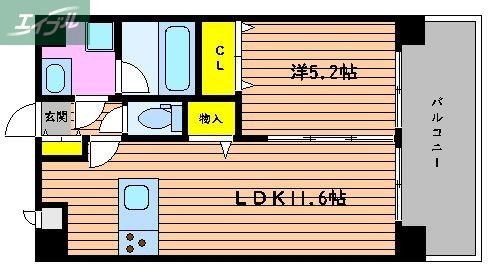 ピュアロイヤル大元(1LDK/4階)の間取り写真