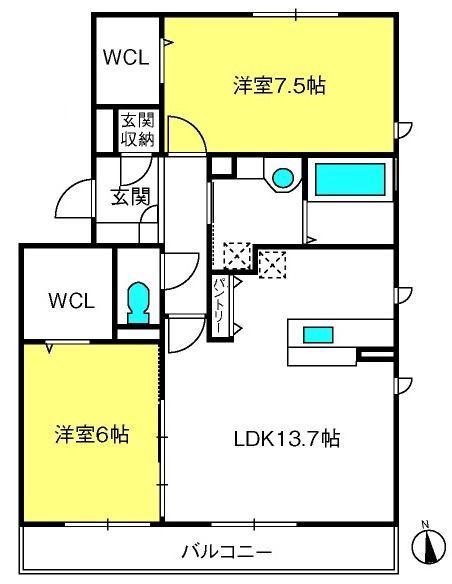 PENNY LANEB(2LDK/1階)の間取り写真