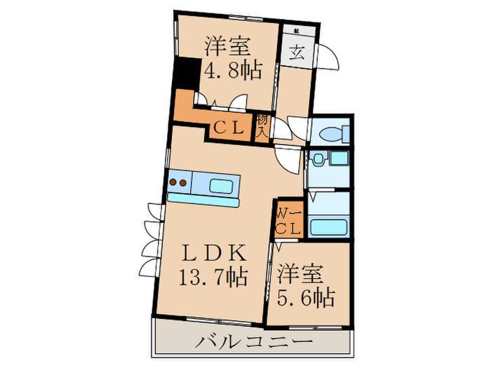 サンリッツ京町(2LDK/4階)の間取り写真