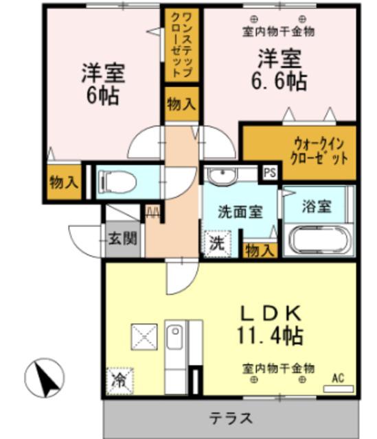 セゾン・クレールI棟(2LDK/1階)の間取り写真