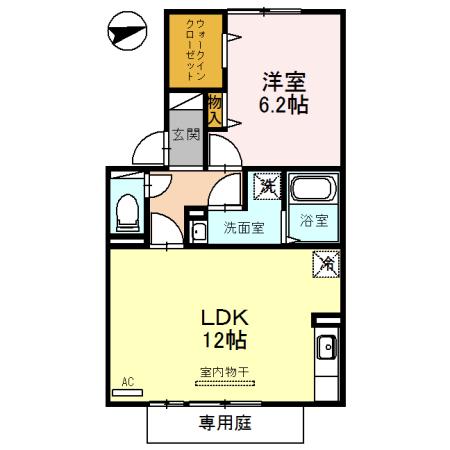 ラ・ピュールメゾン A棟(1LDK/2階)の間取り写真