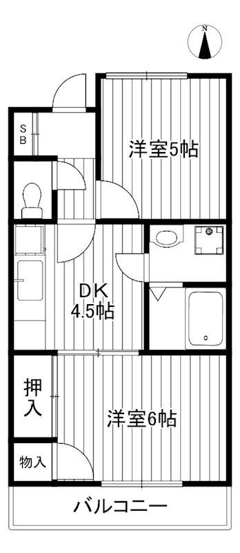 リヴオーレ鶴水(2DK/3階)の間取り写真