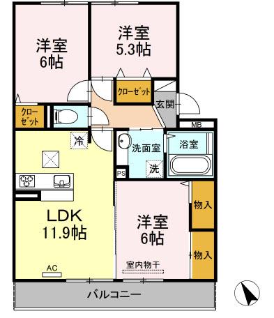 エストピア壱番館(3LDK/2階)の間取り写真