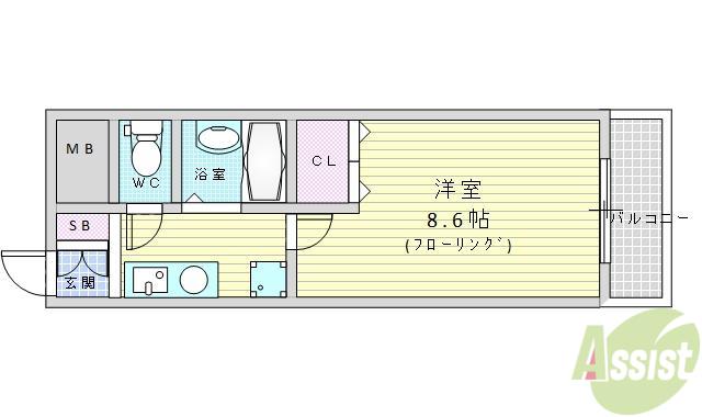 ホープヒル上山手(1K/3階)の間取り写真