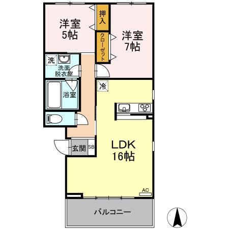 コートラベンダー北長瀬(2LDK/3階)の間取り写真