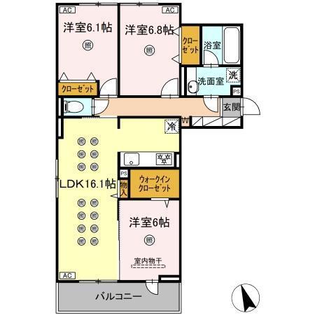 トリシア寺塚(3LDK/3階)の間取り写真