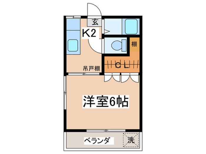フェリスタ上矢部(1K/2階)の間取り写真