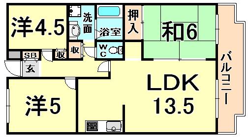 セレーノ園田(3LDK/1階)の間取り写真