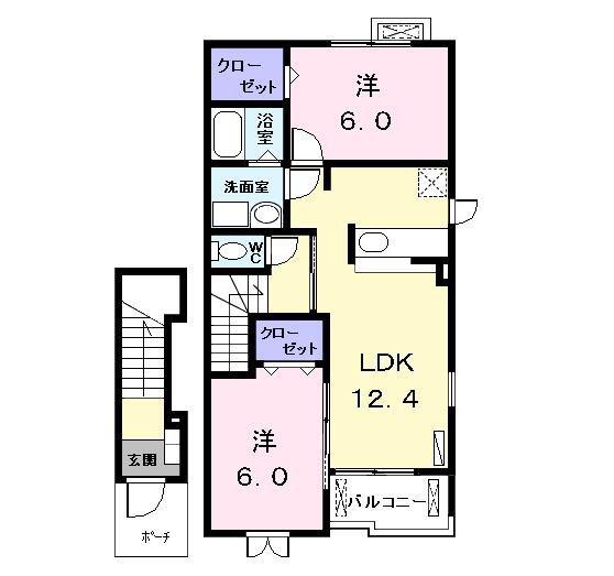 パラッツオHIROTA(2LDK/2階)の間取り写真