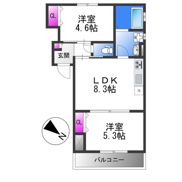 ICH金岡(2LDK/3階)の間取り写真