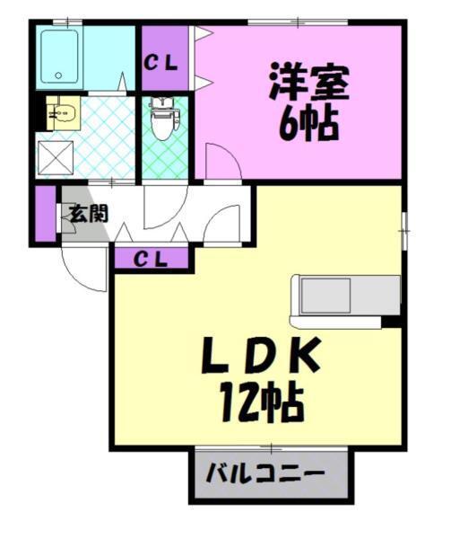 シーダーコート A(1LDK/2階)の間取り写真