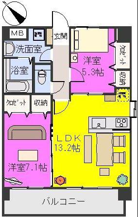 サン・ビオ空港通II(2LDK/5階)の間取り写真
