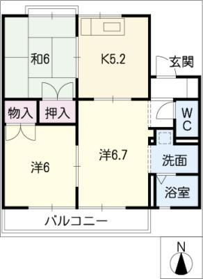 ハイツ二ヶ崎B(3K/2階)の間取り写真