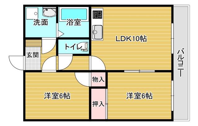 ピュアステージイタノ(2LDK/3階)の間取り写真