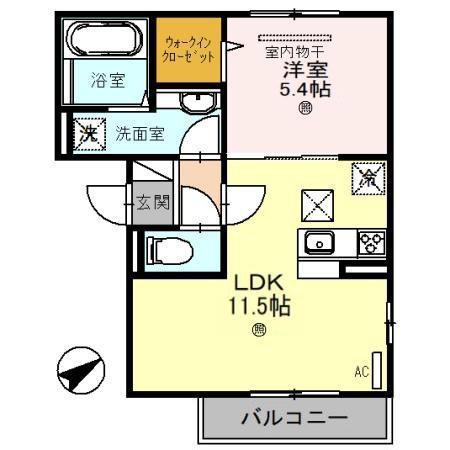 D-ROOM ル・シャン・ドゥ・フルール(1LDK/2階)の間取り写真