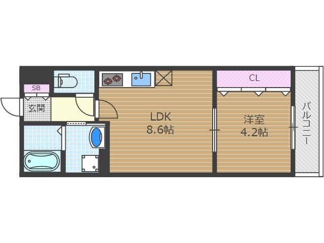 エトワールセレスト茨木(1LDK/1階)の間取り写真