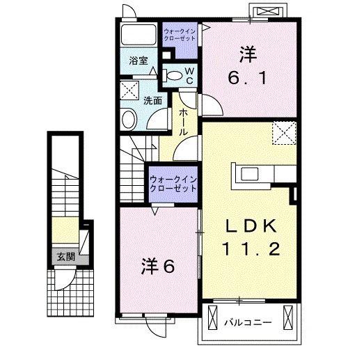 イーストK(2LDK/2階)の間取り写真