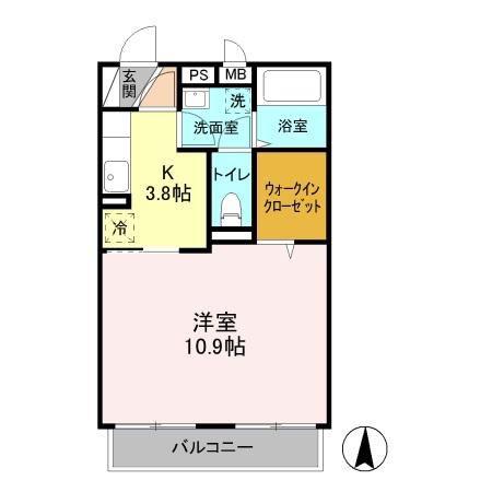 パークハイム長宮 I(1K/1階)の間取り写真