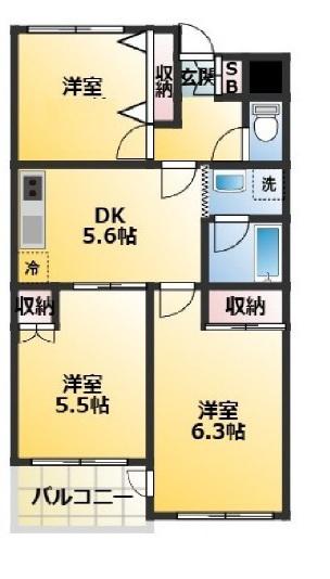 第二宝マンション(3DK/4階)の間取り写真