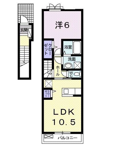 リヴェール(1LDK/2階)の間取り写真