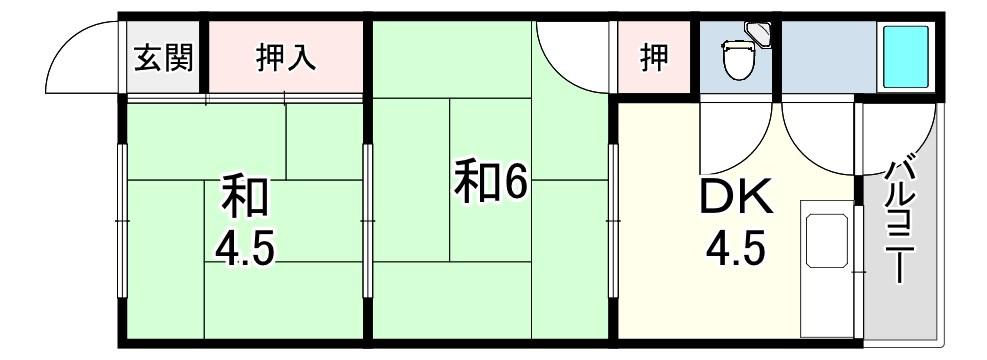 第1松雅荘(2DK/2階)の間取り写真