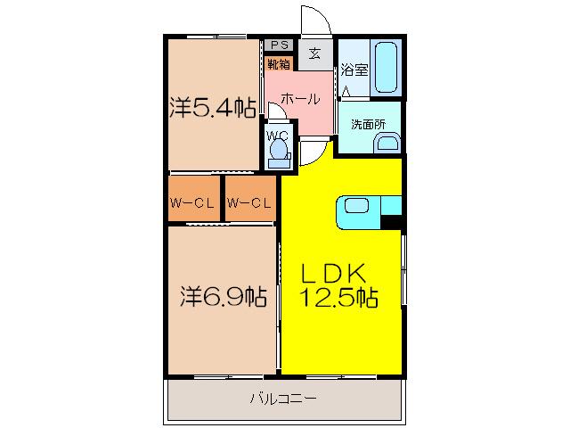 プロムナード夢咲南棟(2LDK/2階)の間取り写真