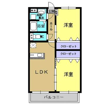 こすもす館(2LDK/2階)の間取り写真