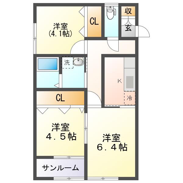 シャルール A棟(3K/1階)の間取り写真