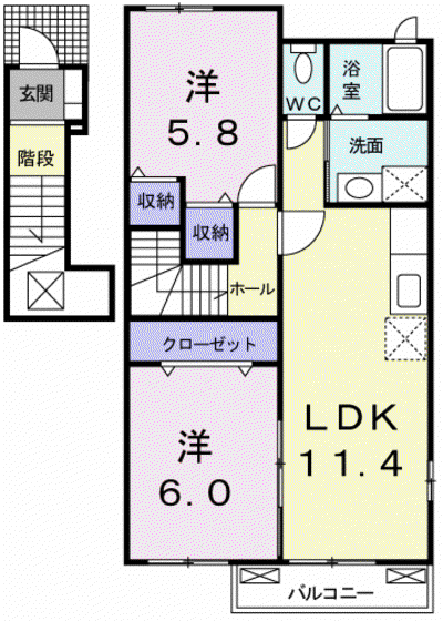 メゾン ソレイユ I(2LDK/2階)の間取り写真