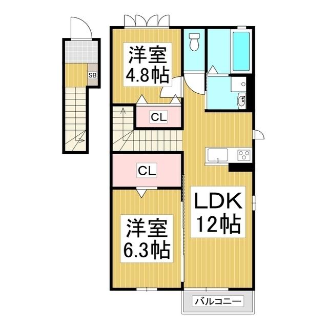 GRANDE広丘 C棟(2LDK/2階)の間取り写真