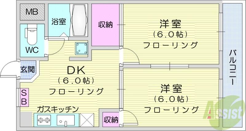 クレシア長町(2DK/3階)の間取り写真