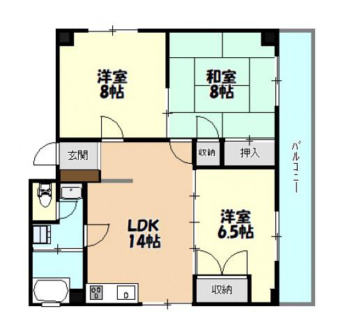 オキノヤビル(3LDK/2階)の間取り写真