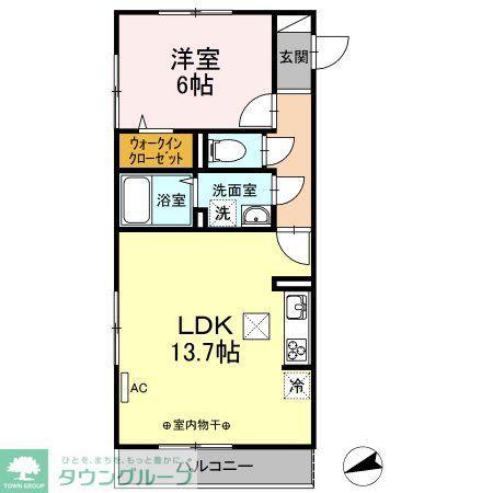 ドゥヴァンクールII(1LDK/2階)の間取り写真