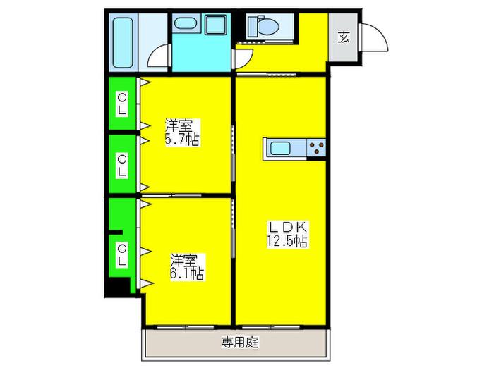 ユアメゾン加茂(2LDK/1階)の間取り写真