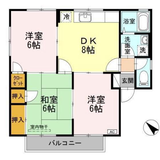 ドミール小林C棟(3DK/1階)の間取り写真