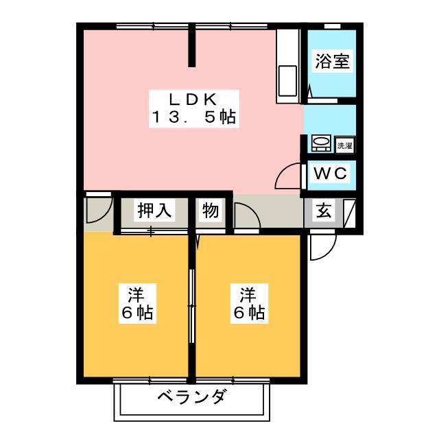 サンヴィレッジ割田 B棟(2LDK/1階)の間取り写真