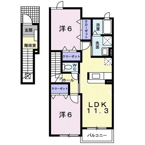 ブリアンメゾン B(2LDK/2階)の間取り写真