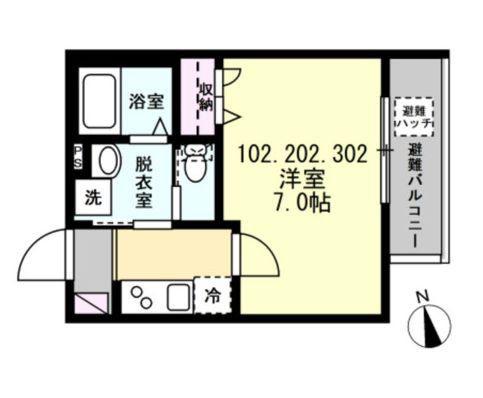 ベイルーム横須賀衣笠フロント(1K/2階)の間取り写真