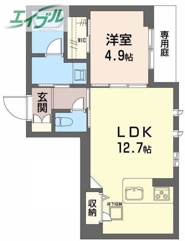 ユーグレイス東島田(1LDK/1階)の間取り写真