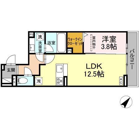 ディーシャンブル富田(1LDK/3階)の間取り写真