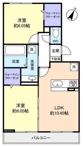 ハピネスA(2LDK/2階)の間取り写真