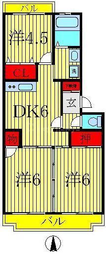 第1パールメゾン染谷(3DK/3階)の間取り写真